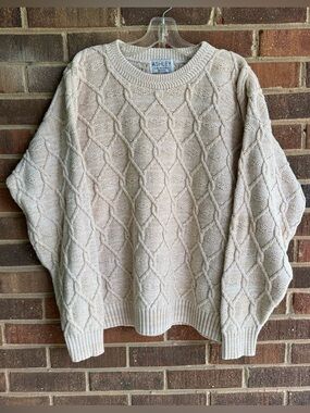 Ashley By 26 International Men's Cream Cable Knit Sweater